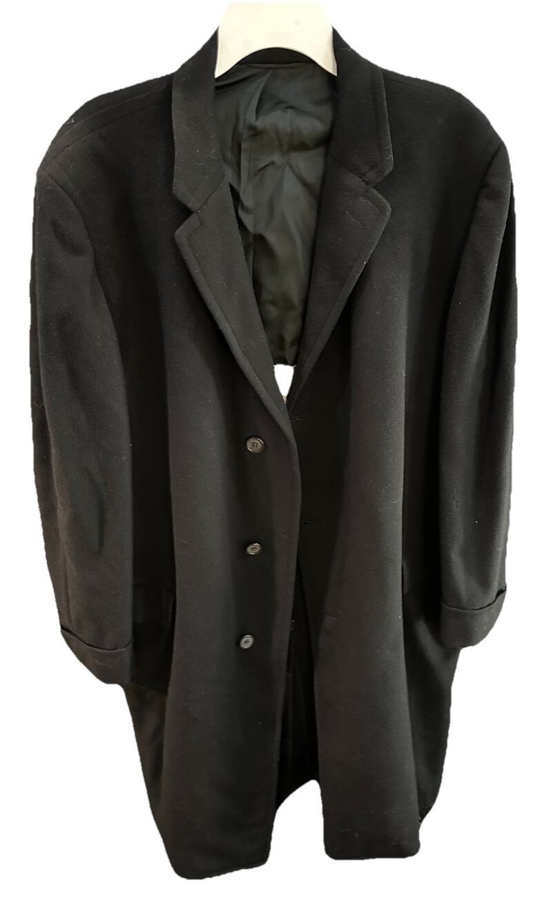 Vintage Botany 500 Wool Overcoat Mens Black Long Coat Daroff USA Classic
